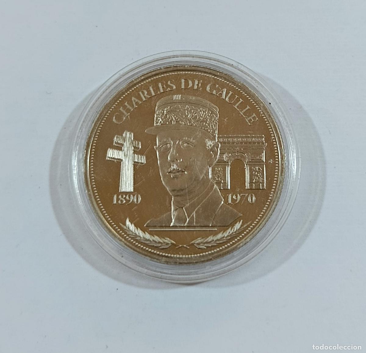 Reproducciones billetes y monedas: MEDALLA MONEDA CONMEMORATIVA. CHARLES DE CAULLE. REP&Uacute;BLIQUE. FRANCIA