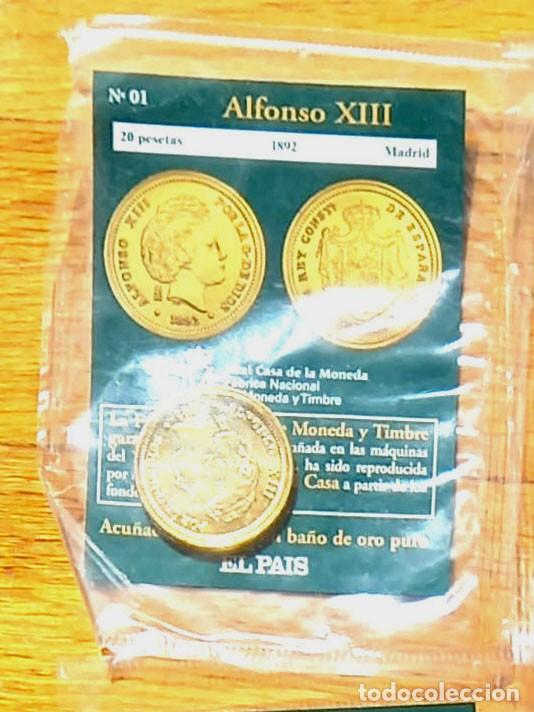 Reproducciones billetes y monedas: R&eacute;plica moneda de Alfonso XIII en su estuche original - ba&ntilde;o oro 24 kt. ,Ceca Real Casa de la Moneda