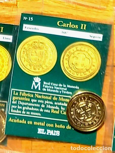 Reproducciones billetes y monedas: R&eacute;plica moneda de Carlos II en su estuche original - ba&ntilde;o oro 24 kt. ,Ceca Real Casa de la Moneda