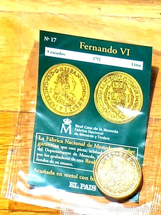 Reproducciones billetes y monedas: R&eacute;plica moneda de Fernando VI en su estuche original - ba&ntilde;o oro 24 kt. ,Ceca Real Casa de la Moneda