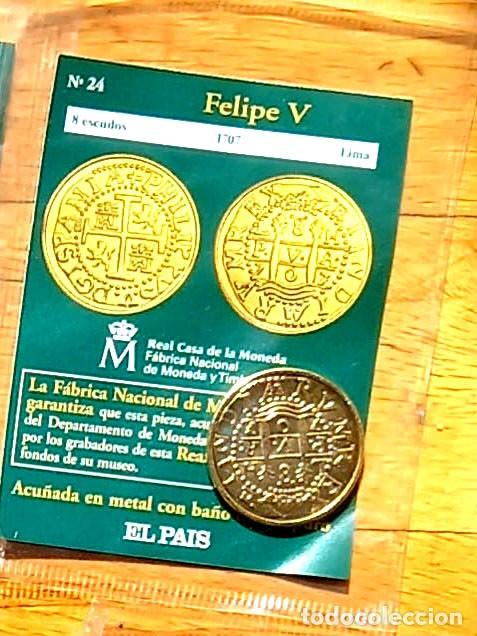 Reproducciones billetes y monedas: R&eacute;plica moneda de Felipe V en su estuche original - ba&ntilde;o oro 24 kt. ,Ceca Real Casa de la Moneda