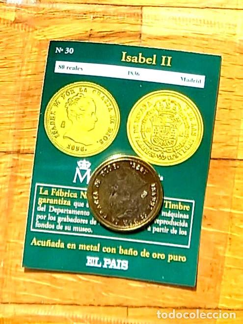 Reproducciones billetes y monedas: R&eacute;plica moneda Isabel II en su estuche original- ba&ntilde;o oro 24 kt. ,Ceca Real Casa de la Moneda