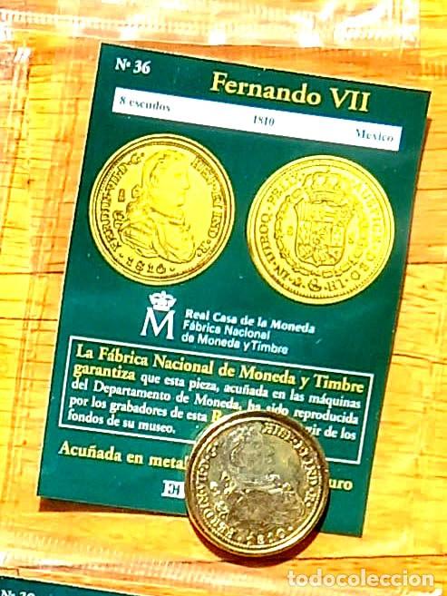 Reproducciones billetes y monedas: R&eacute;plica moneda de Fernando VII en su estuche original- ba&ntilde;o oro 24 kt. ,Ceca Real Casa de la Moneda