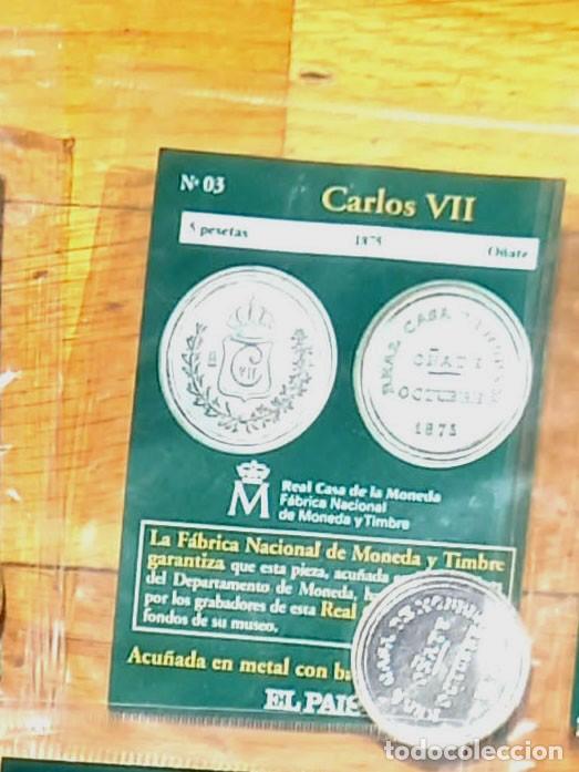 Reproducciones billetes y monedas: R&eacute;plica moneda de Carlos VII ,en su estuche original- ba&ntilde;o plata pura, Ceca Real Casa de la Moneda
