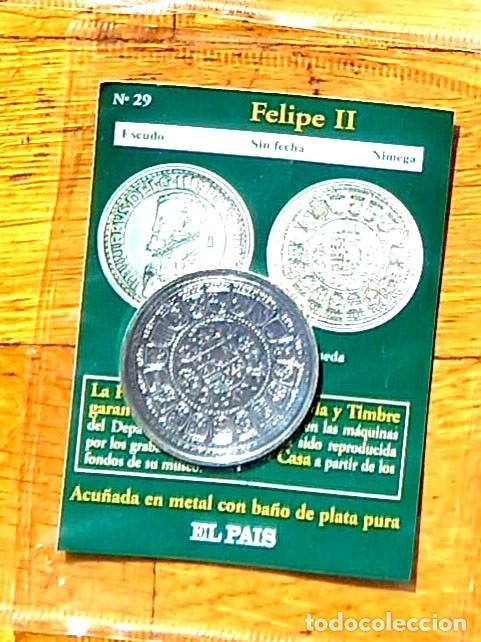 Reproducciones billetes y monedas: R&eacute;plica moneda de Felipe II ,en su estuche original- ba&ntilde;o plata pura, Ceca Real Casa de la Moneda