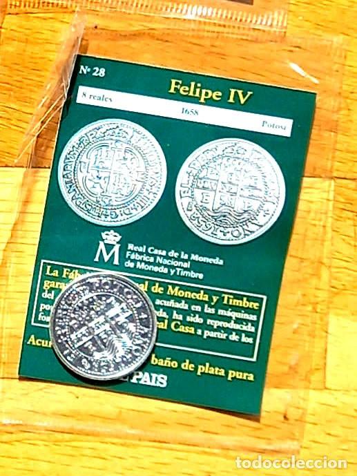 Reproducciones billetes y monedas: R&eacute;plica moneda de Felipe IV ,en su estuche original- ba&ntilde;o plata pura, Ceca Real Casa de la Moneda