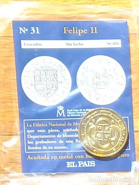 Reproducciones billetes y monedas: R&eacute;plica moneda de Felipe II,en su estuche original-ba&ntilde;o oro 24 kt,Ceca Real Casa de la Moneda