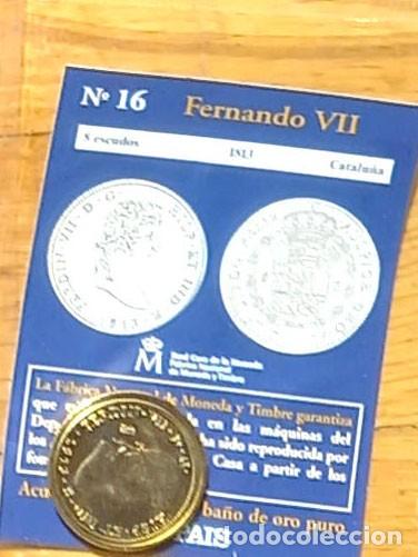 Reproducciones billetes y monedas: R&eacute;plica moneda de Fernando VII ,en su estuche original-ba&ntilde;o oro 24 kt,Ceca Real Casa de la Moneda