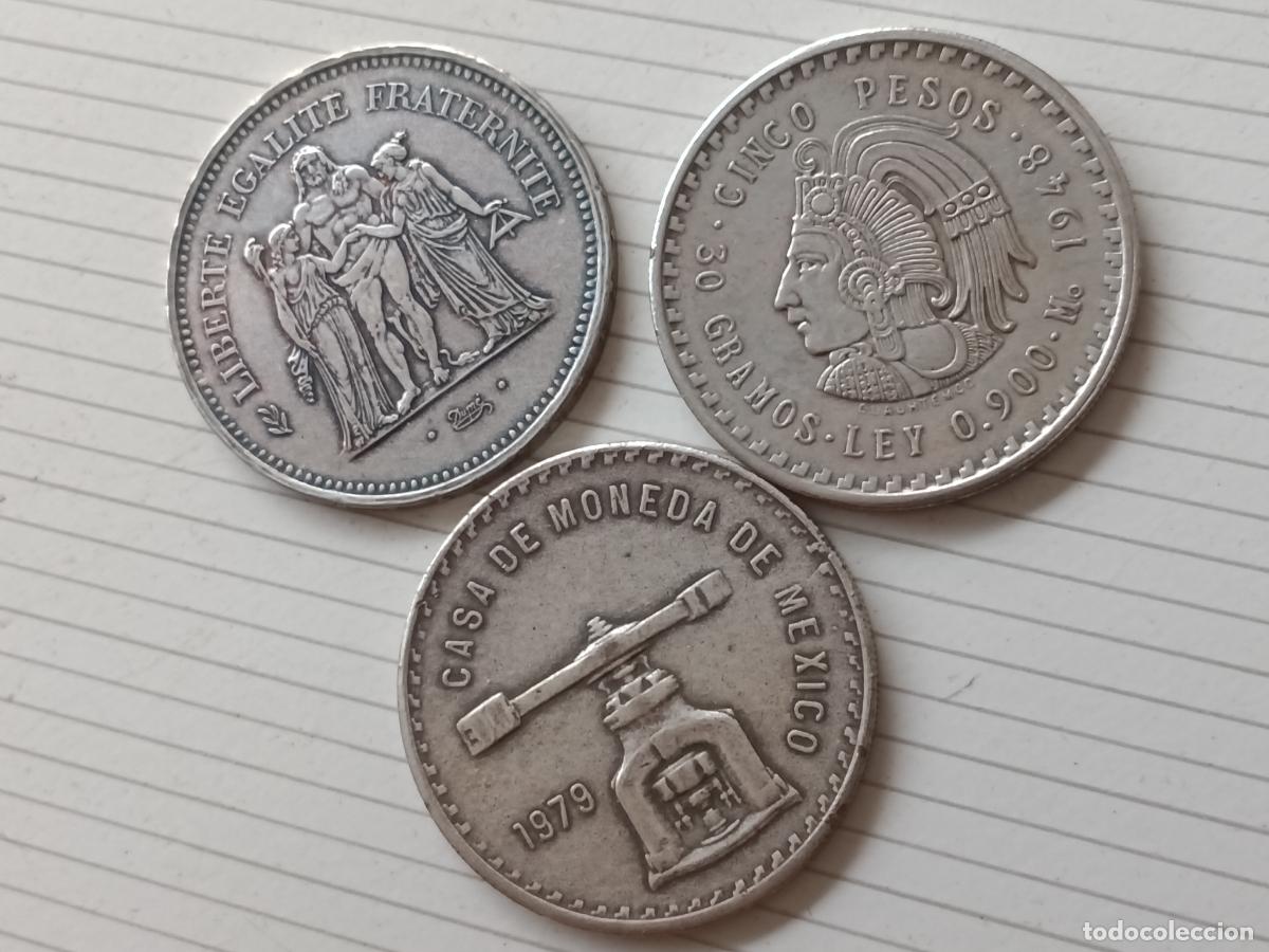 Reproducciones billetes y monedas: 3 monedas tipo duro internaciones. Reproducciones