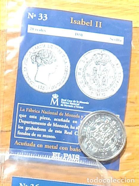 Reproducciones billetes y monedas: R&eacute;plica moneda de Isabel II,en su estuche original-ba&ntilde;o plata pura,Ceca Real Casa de la Moneda