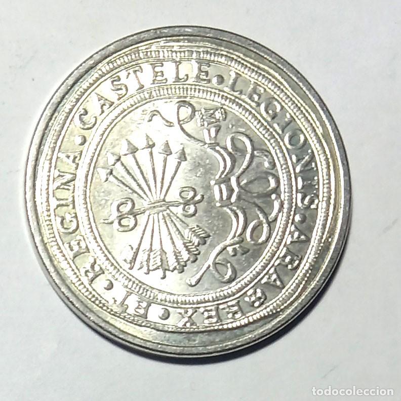 Reproducciones billetes y monedas: R&eacute;plica moneda de los Reyes Cat&oacute;licos -ba&ntilde;ada en plata pura ,Ceca Real Casa de la Moneda