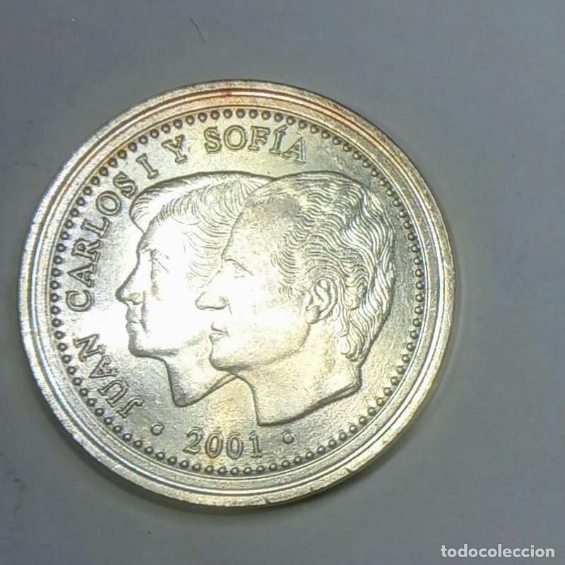 Reproducciones billetes y monedas: R&eacute;plica moneda de Juan Carlos y Sofia -a&ntilde;o 2001-ba&ntilde;ada en plata pura ,Ceca Real Casa de la Moneda