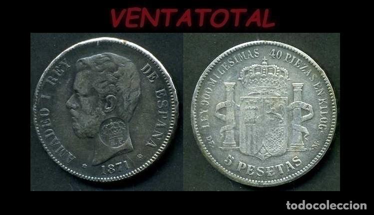 Reproducciones billetes y monedas: ESPA&Ntilde;A MONEDA DE 5 PESETAS A&Ntilde;O 1871 ( REY AMADEO I DE ESPA&Ntilde;A ) PESO 22,6 GRAMOS