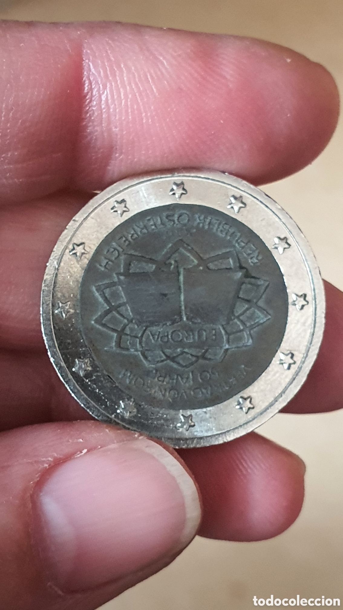 Reproducciones billetes y monedas: ​&iexcl;CURIOREZA! 2 Euros Austria 2002 - Falsa de &Eacute;poca: Giro 180&ordm; y Canto H&iacute;brido