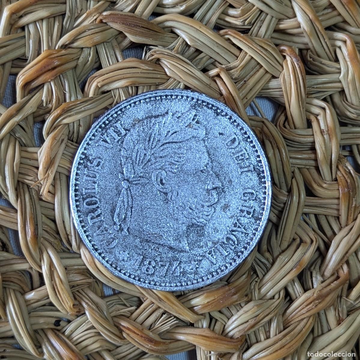 Reproducciones billetes y monedas: 5 pesetas - Carlos VII - 1.874. d.C. (Lote 42251)