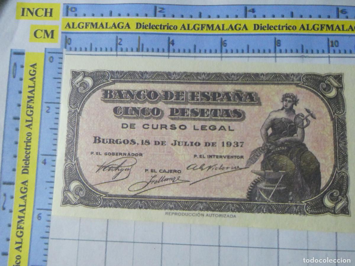 Reproducciones billetes y monedas: BILLETE FACS&Iacute;MIL DE ESPA&Ntilde;A. SERIE BILLETES DEL FRANQUISMO. 5 PESETAS 18 JULIO 1937. 3