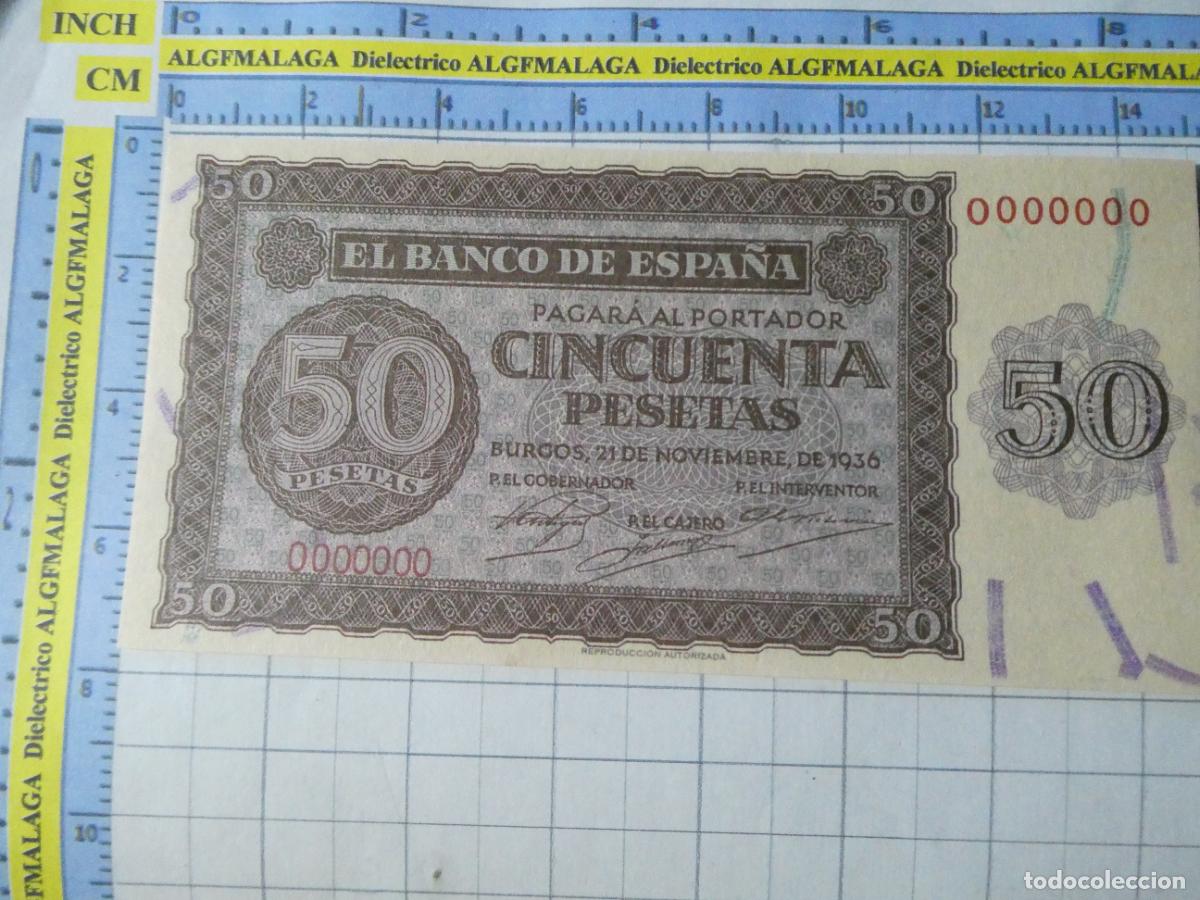 Reproducciones billetes y monedas: BILLETE FACS&Iacute;MIL DE ESPA&Ntilde;A. SERIE BILLETES DEL FRANQUISMO. 50 PESETAS BURGOS 21 NOVIEMBRE 1936. 5