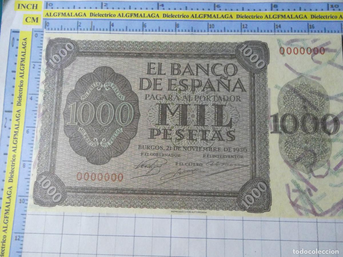 Reproducciones billetes y monedas: BILLETE FACS&Iacute;MIL DE ESPA&Ntilde;A. SERIE BILLETES DEL FRANQUISMO. 1000 PESETAS BURGOS 21 NOVIEMBRE 1936. 8