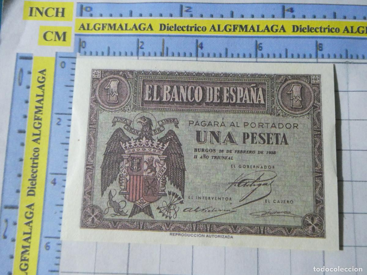 Reproducciones billetes y monedas: BILLETE FACS&Iacute;MIL DE ESPA&Ntilde;A. SERIE BILLETES DEL FRANQUISMO. 1 PESETAS BURGOS 28 FEBRERO 1938. 11