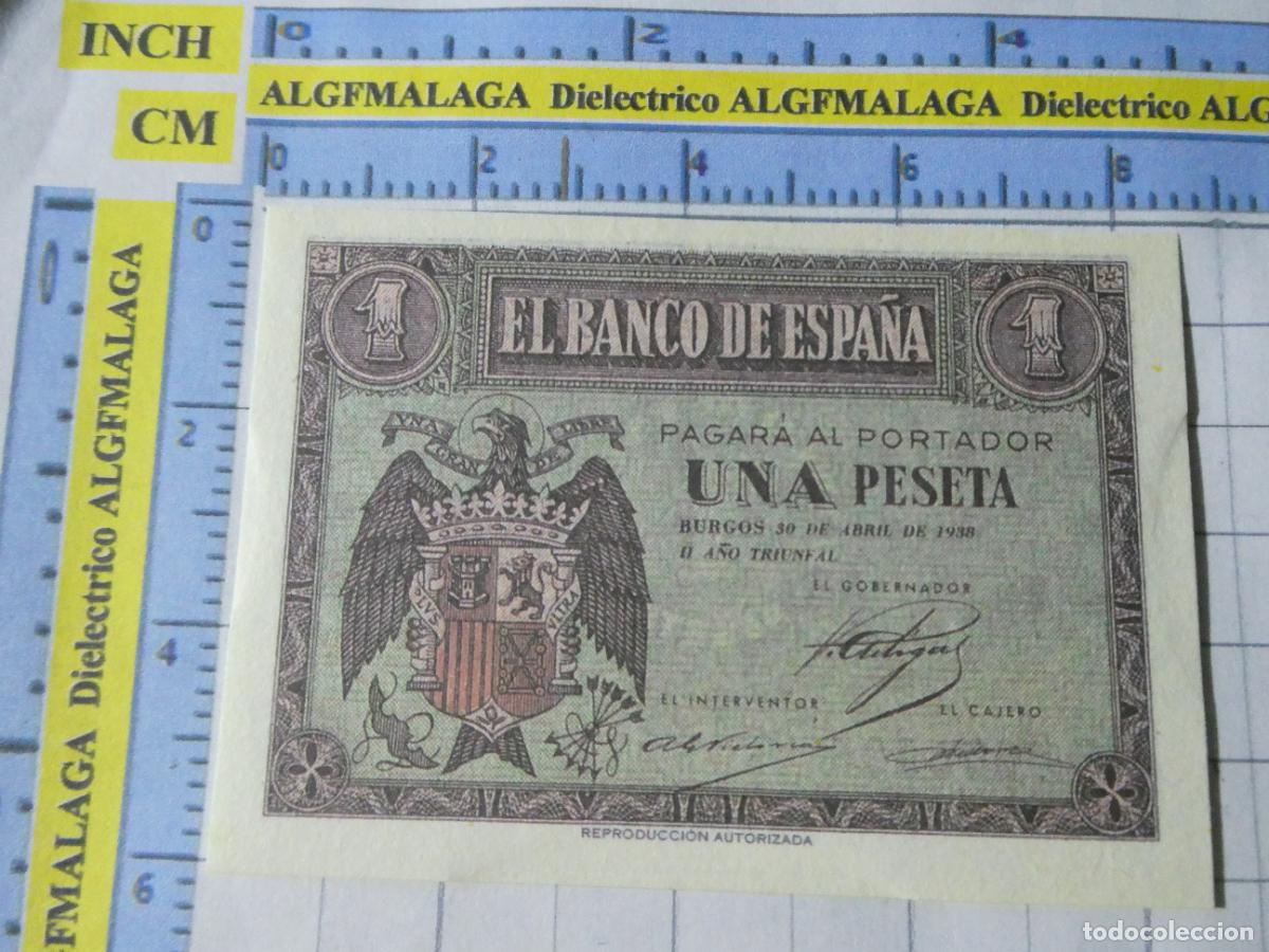 Reproducciones billetes y monedas: BILLETE FACS&Iacute;MIL DE ESPA&Ntilde;A. SERIE BILLETES DEL FRANQUISMO. 1 PESETAS BURGOS 30 ABRIL 1938. 12