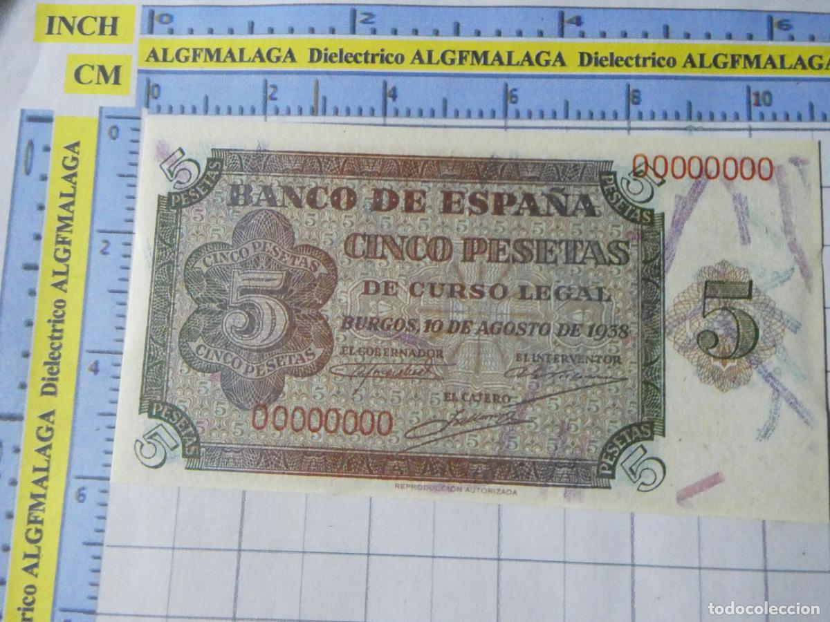 Reproducciones billetes y monedas: BILLETE FACS&Iacute;MIL DE ESPA&Ntilde;A. SERIE BILLETES DEL FRANQUISMO. 5 PESETAS BURGOS 10 AGOSTO 1938. 19