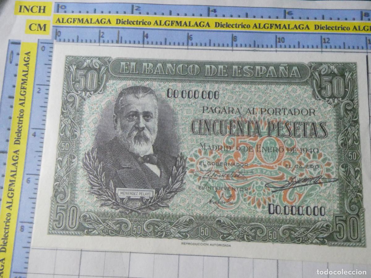 Reproducciones billetes y monedas: BILLETE FACS&Iacute;MIL DE ESPA&Ntilde;A. SERIE BILLETES DEL FRANQUISMO. 50 PESETAS MADRID 9 ENERO 1940. 21