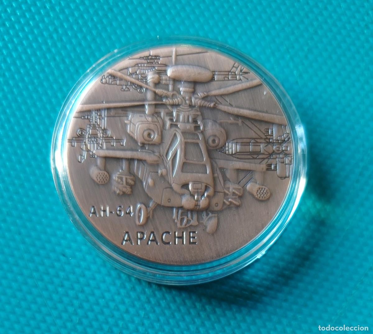 Reproducciones billetes y monedas: MONEDA DE 1 ONZA DE COBRE - APACHE AH 64 - UNITED STATES ARMY - 225SXD
