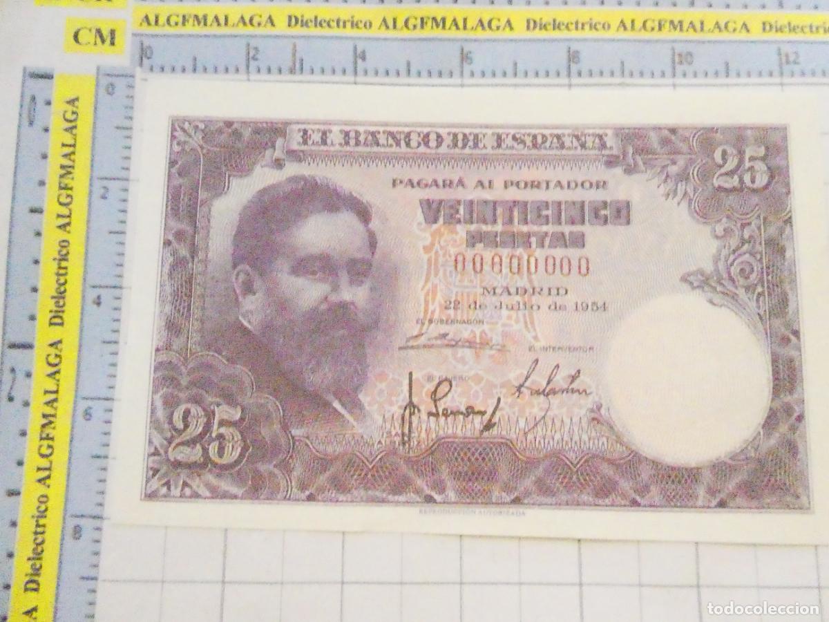 Reproducciones billetes y monedas: BILLETE FACS&Iacute;MIL DE ESPA&Ntilde;A. SERIE BILLETES DEL FRANQUISMO. 25 PESETAS MADRID 22 JULIO 1954. 29