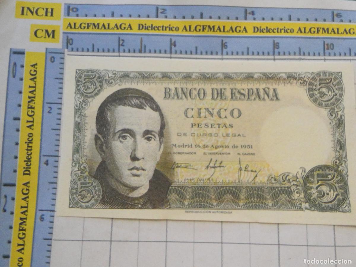 Reproducciones billetes y monedas: BILLETE FACS&Iacute;MIL DE ESPA&Ntilde;A. SERIE BILLETES DEL FRANQUISMO. 5 PESETAS MADRID 16 AGOSTO 1951. 37