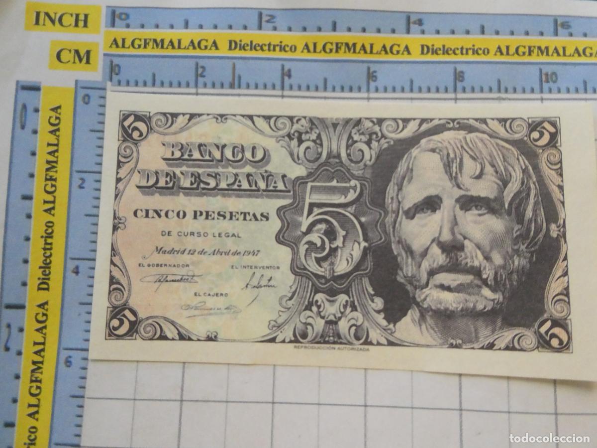 Reproducciones billetes y monedas: BILLETE FACS&Iacute;MIL DE ESPA&Ntilde;A. SERIE BILLETES DEL FRANQUISMO. 5 PESETAS MADRID 12 ABRIL 1947 42