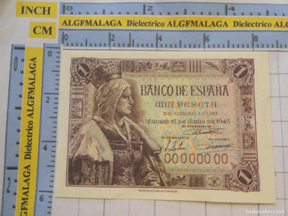 Reproducciones billetes y monedas: BILLETE FACS&Iacute;MIL DE ESPA&Ntilde;A. SERIE BILLETES DEL FRANQUISMO. 1 PESETAS MADRID 15 JUNIO 1945 47