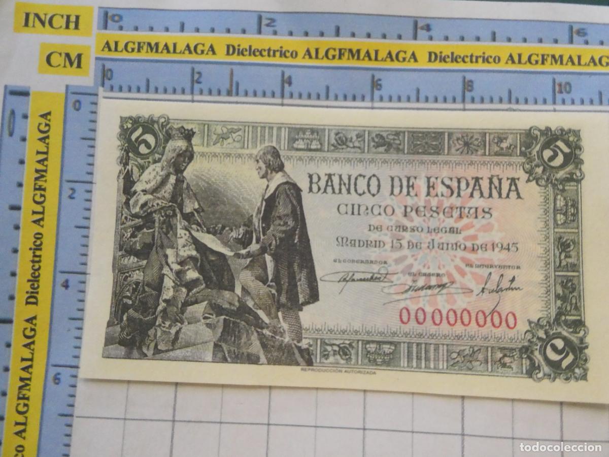 Reproducciones billetes y monedas: BILLETE FACS&Iacute;MIL DE ESPA&Ntilde;A. SERIE BILLETES DEL FRANQUISMO. 5 PESETAS MADRID 15 JUNIO 1945 48