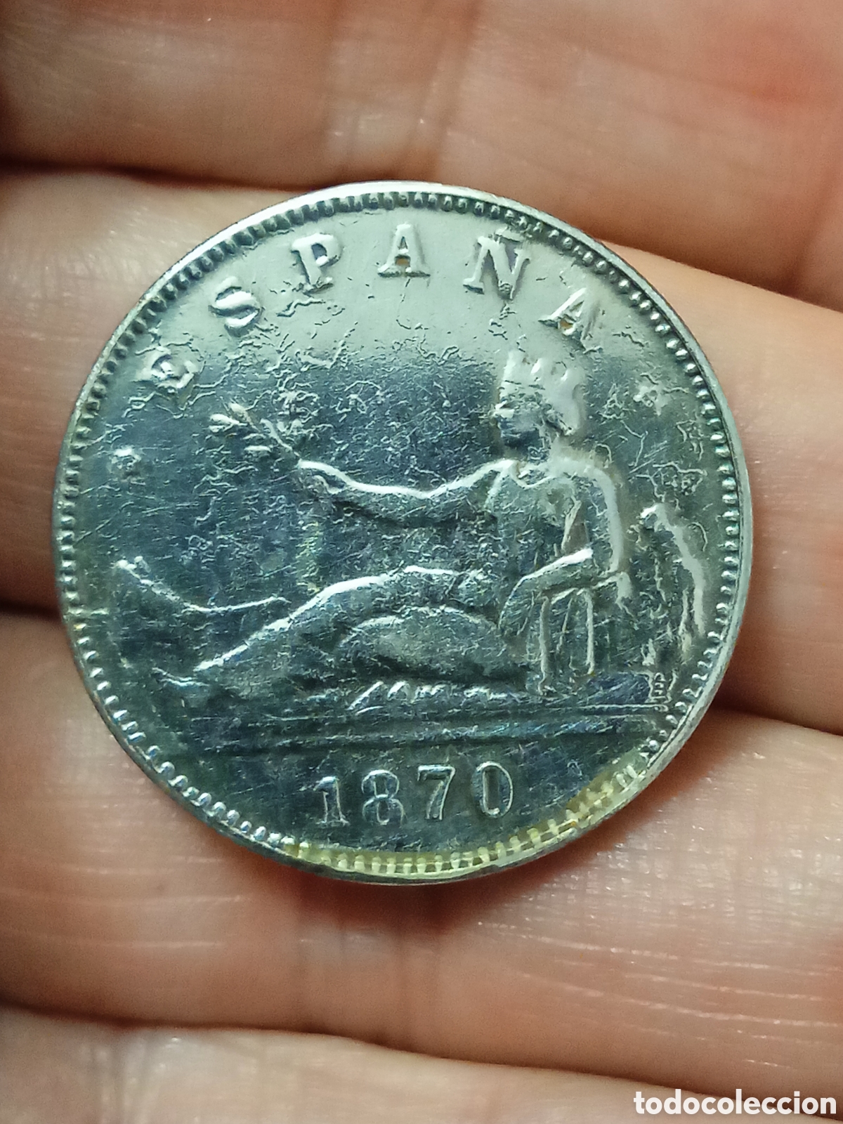 Reproducciones billetes y monedas: X- 2 pesetas 1870 falsa no es de plata estrellas 18 69