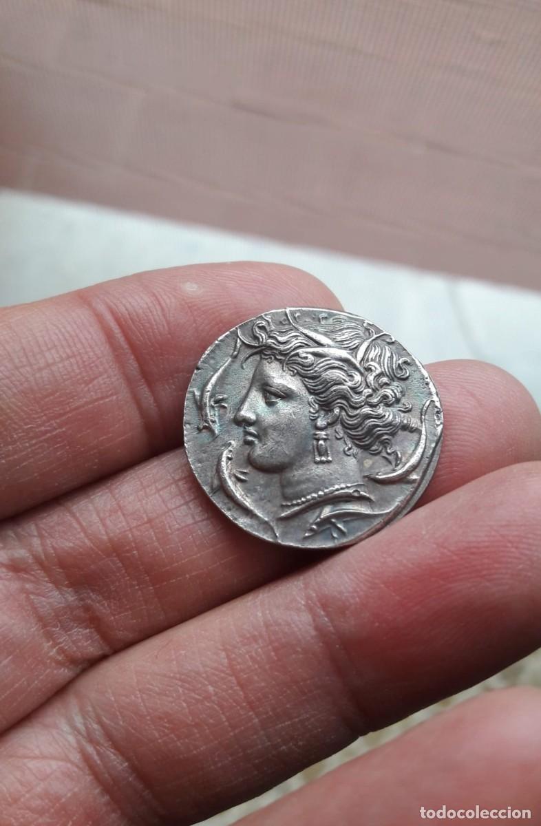Reproducciones billetes y monedas: Tetradracma de Siracusa - Siculo Punica - Reproduccion de Moneda Griego P&uacute;nico