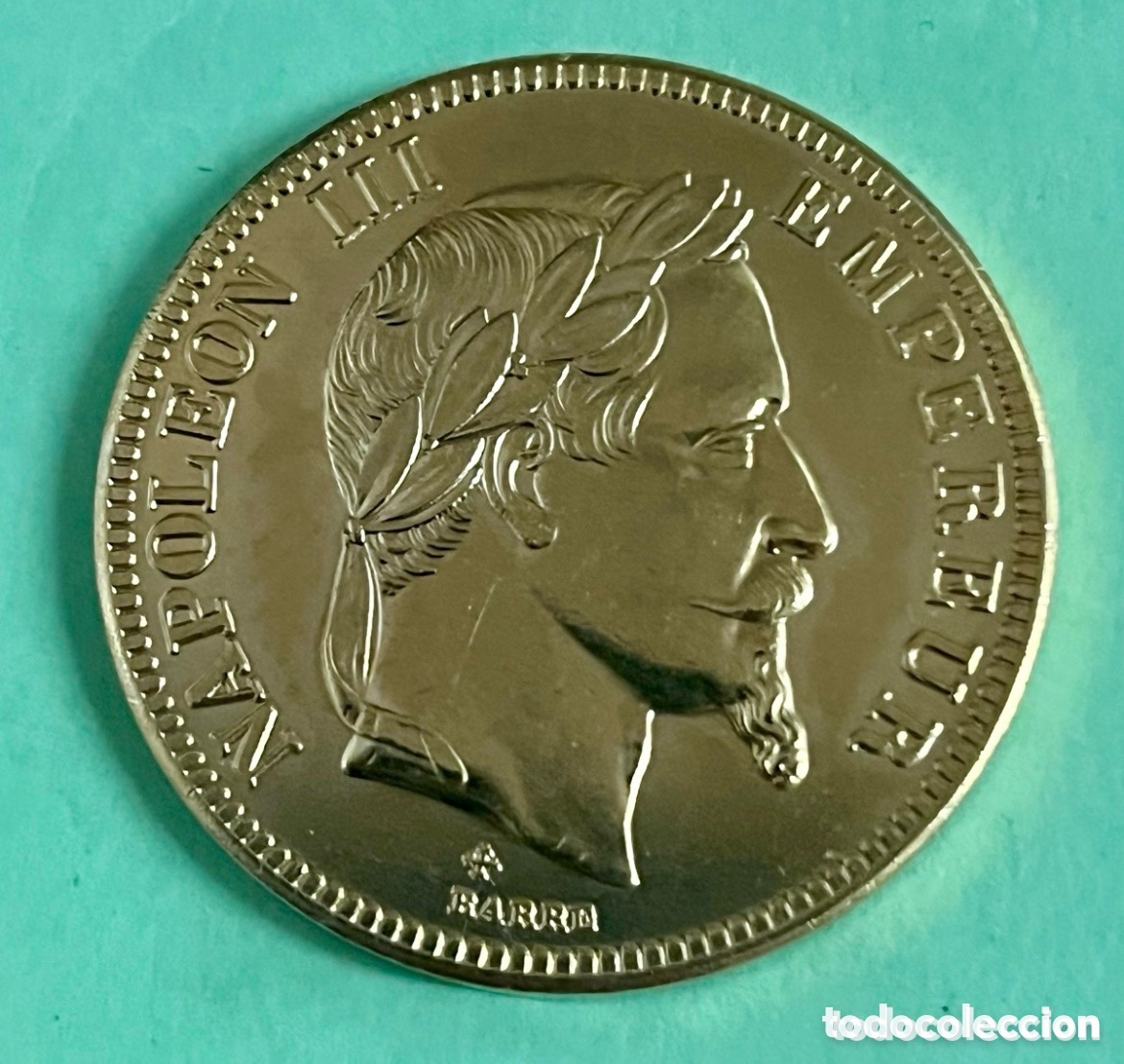 Reproducciones billetes y monedas: MONEDA ORO 24K SOBRE PLATA , NAPOLE&Oacute;N III 1864