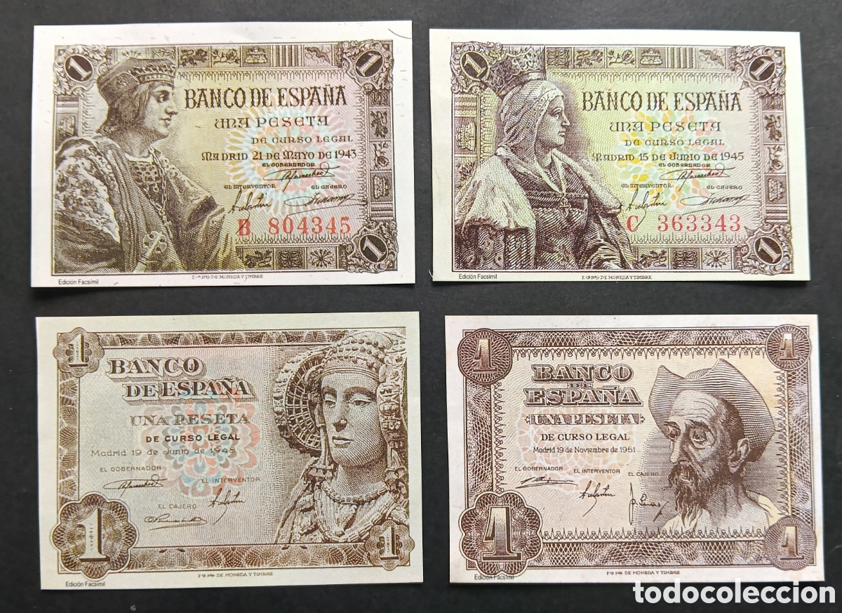 Reproducciones billetes y monedas: 4 BILLETES DE 1 PTA ESTADO ESPA&Ntilde;OL