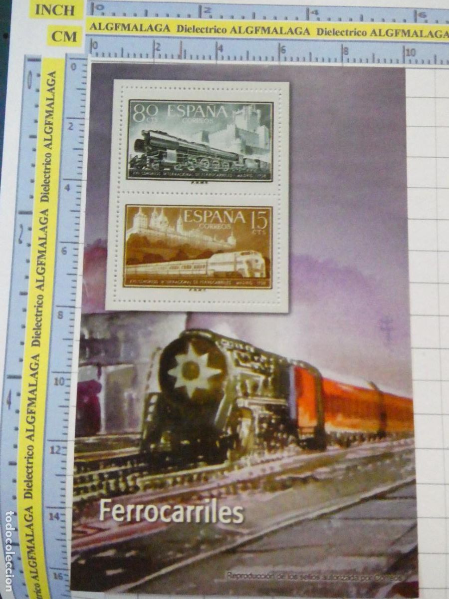 Reproducciones billetes y monedas: HOJA BLOQUE FACS&Iacute;MIL. SERIE LOS SELLOS DEL FRANQUISMO. FERROCARRILES TRENES CONGRESOS FFCC. 59