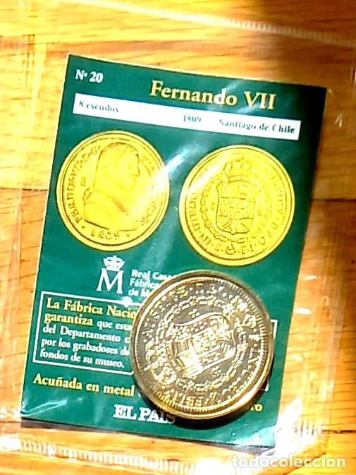 Riproduzioni banconote e monete: R&eacute;plica moneda de Fernando VII en su estuche original - ba&ntilde;o oro 24 kt. ,Ceca Real Casa de la Moneda