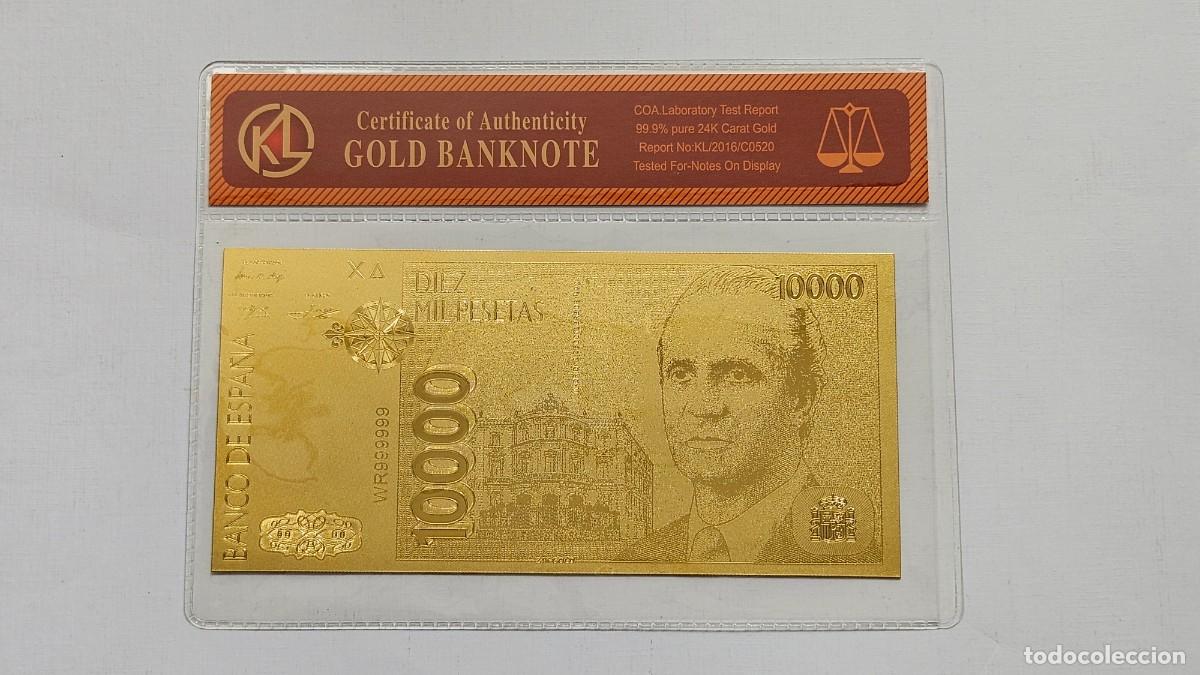 Replikate von Banknoten und M&uuml;nzen: Billete de Oro 10000 Pesetas
