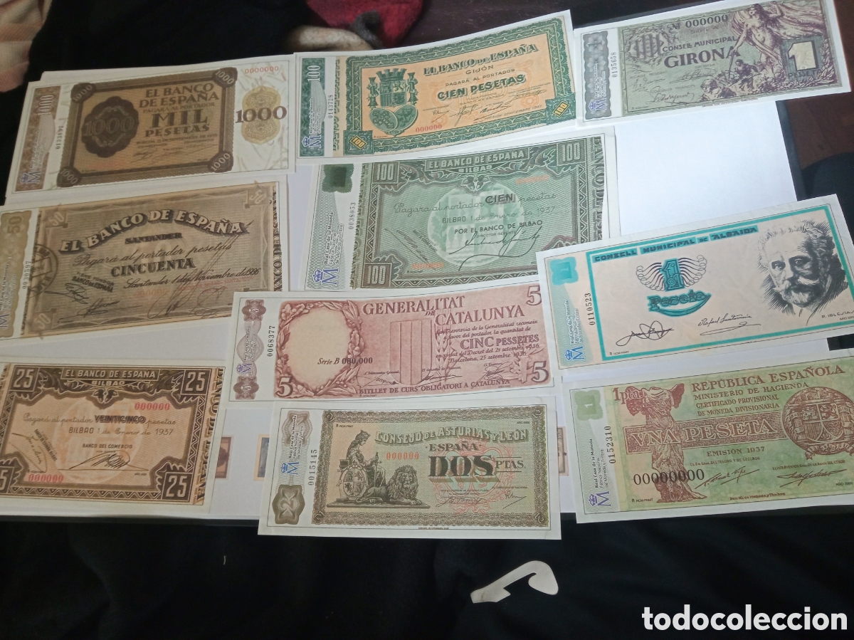 Reproducciones billetes y monedas: Reproducci&oacute;n de 10 billetes de la Guerra Civil Espa&ntilde;ola