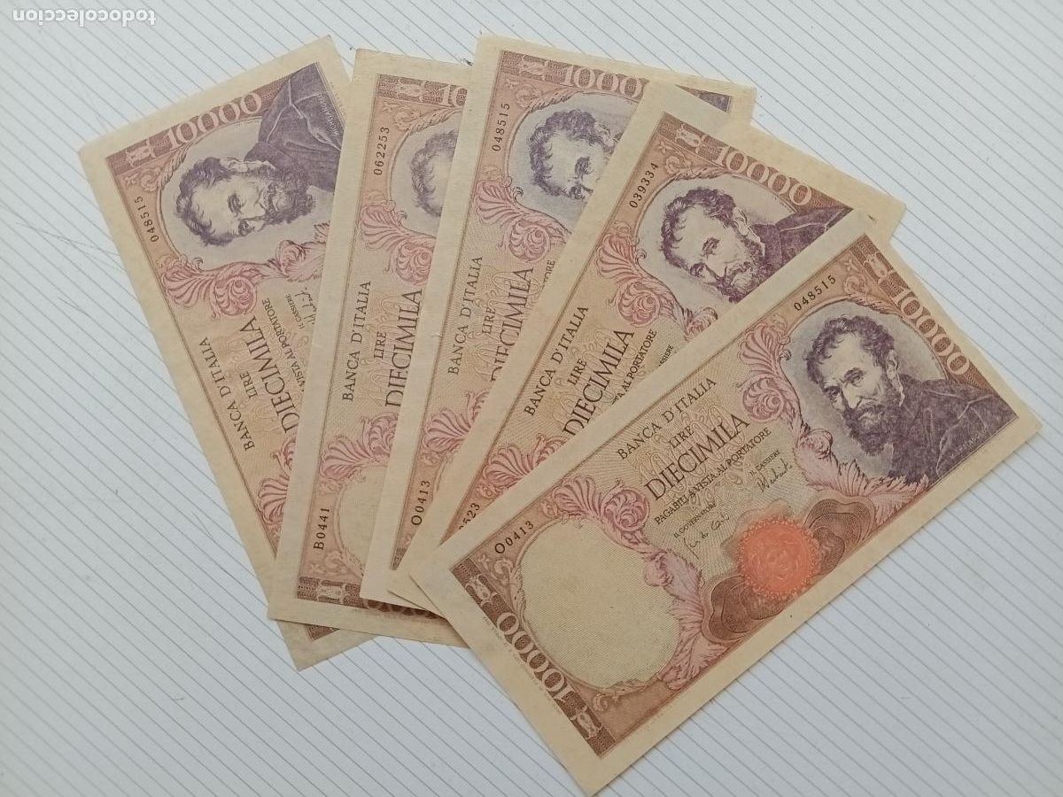 Reproducciones billetes y monedas: Italia. 5 billetes falsos nuevos, 10000 LIRAS/LIRE MICHELANGELO 08/06/1970