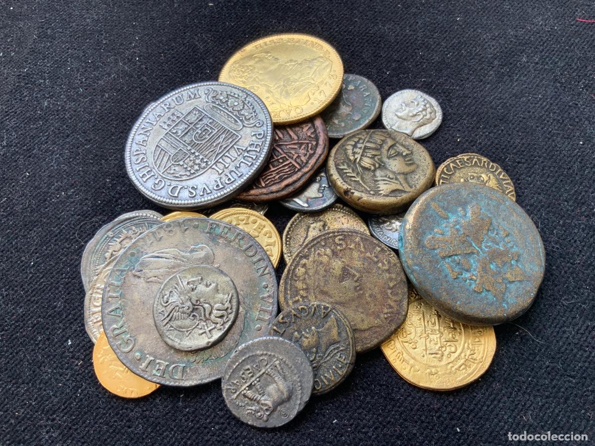 Reproductions billets et monnaies: lote de monedas antiguas que circularon por la peninsula, oro, plata , bronce, reproducciones .