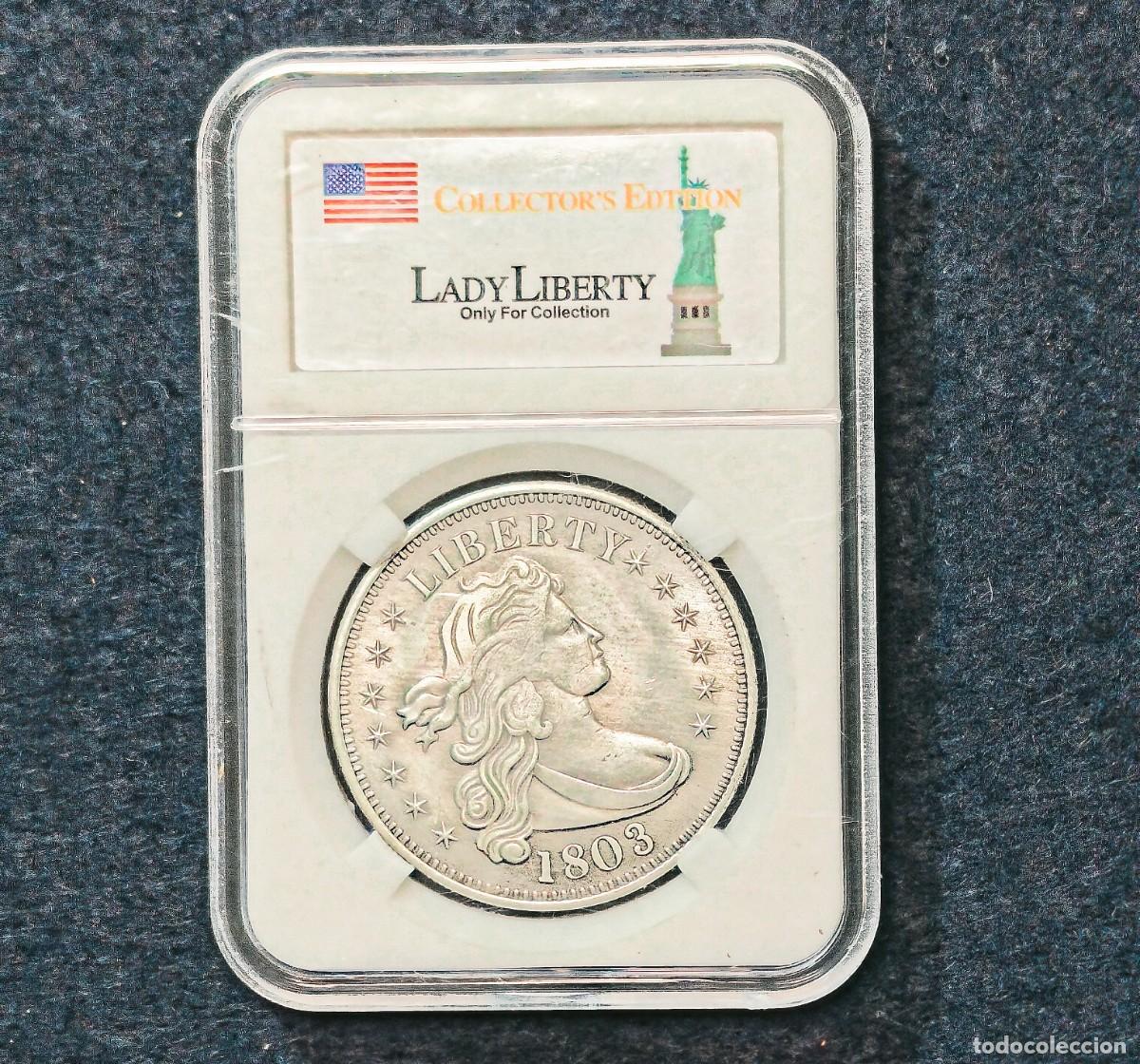 Reproductions Banknotes and Coins: DOLLAR LIBERTY. UNITED STATES OF AMERICA. ALPACA PLATEADA. REPRODUCCION