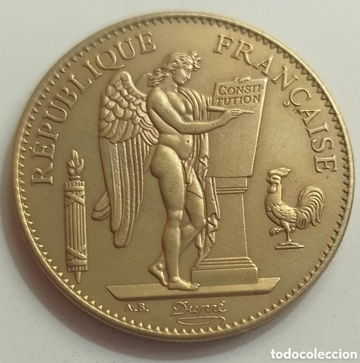 Reproducciones billetes y monedas: Moneda 100 Francos Rep&uacute;blica Francesa 1900