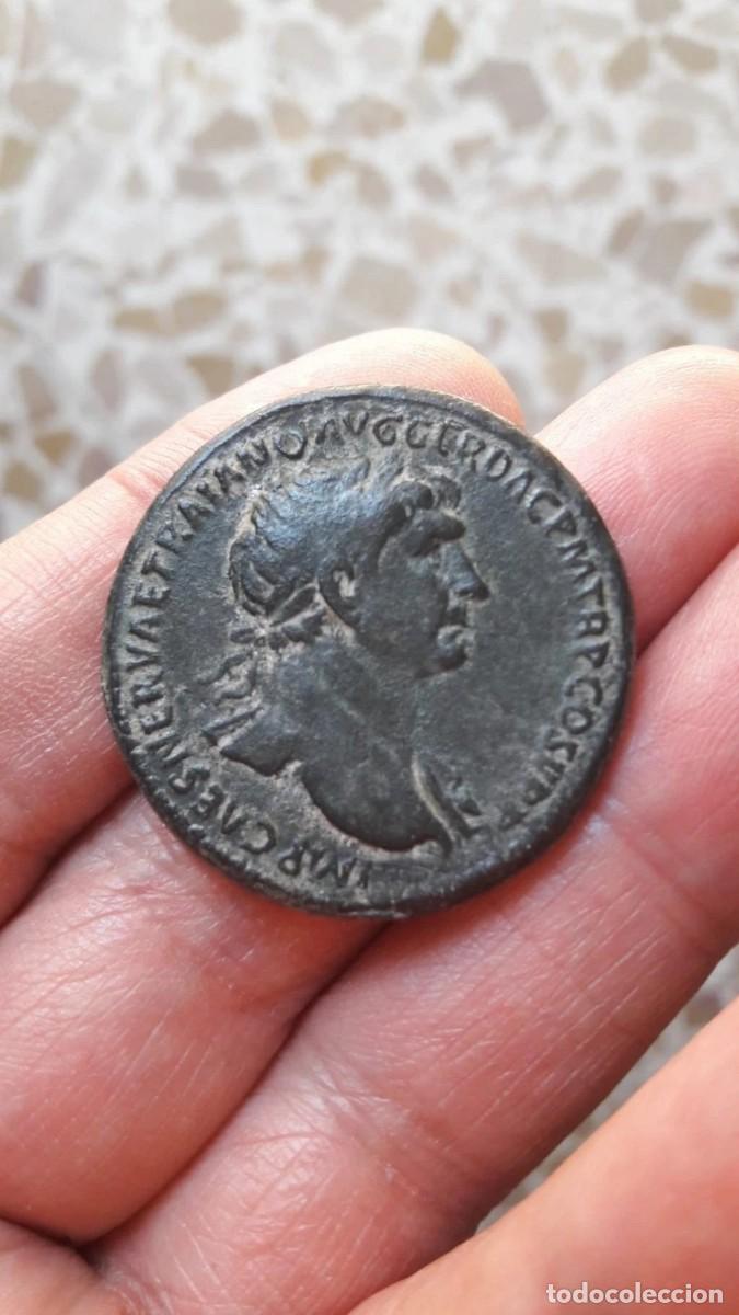 Reproducciones billetes y monedas: Sestercio de Trajano - Reproduccion de Moneda Romana