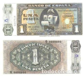Reproducciones billetes y monedas: REPRODUCCION DE BILLETE DE ESPA&Ntilde;A, UNA PESETA 4 DE SEPTIEMBRE DE 1940. BILL-941