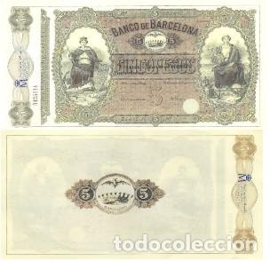 Reproducciones billetes y monedas: REPRODUCCION DE BILLETE DE ESPA&Ntilde;A, CINCO PESOS FUERTES BARCELONA 1968. BILL-943