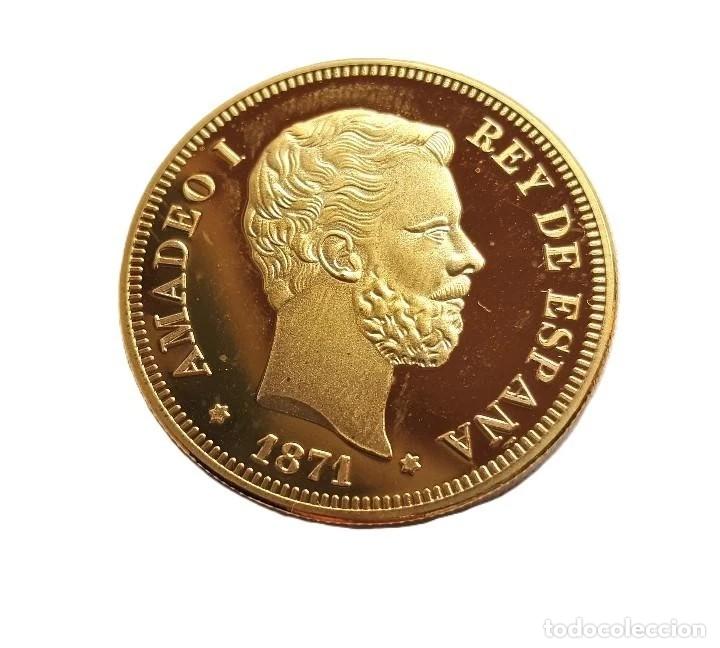 Reproducciones billetes y monedas: MONEDA DE ORO 24K. AMADEO I DE ESPA&Ntilde;A 1871 (CONDICION VER IMAGENES Y DESCRIPCION