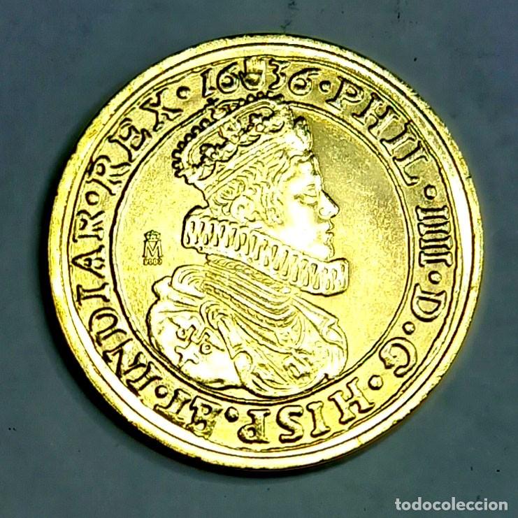 Riproduzioni banconote e monete: R&eacute;plica moneda de Felipe IV - ba&ntilde;o oro 24 kt. ,Ceca Real Casa de la Moneda
