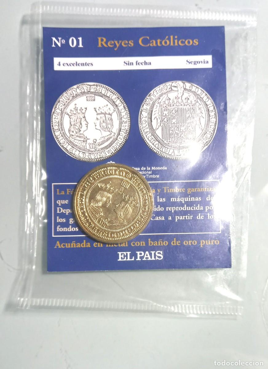 Reprodu&ccedil;&otilde;es notas e moedas: R&eacute;plica moneda de los Reyes Cat&oacute;licos ,en su embalaje - ba&ntilde;o oro 24 kt. ,Ceca Real Casa de la Moneda